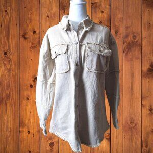 Blue B Collection Women's Small Beige Denim Jean Shirt Jacket Snap Butterfly